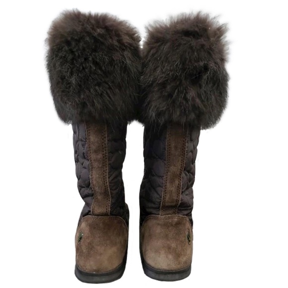 Coach Brown Talen Suede/Nylon/Rabbit Fur Winter Boots, Size 6 - Picture 7 of 13